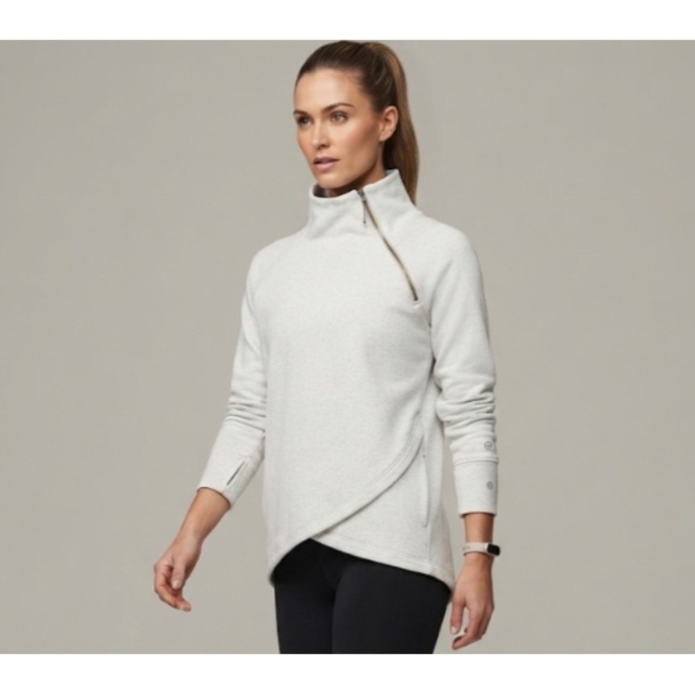 Athleta Light Gray Wrap-Front Pullover Hoodie